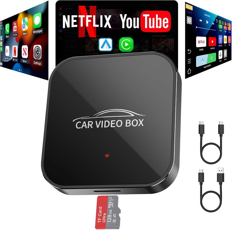 Rocketek Wireless Carplay & Android Auto Adapter Built in Netflix YouTube, 3-in-1 Car Play Ai Box Convert Wired to Wireless CarPlay,Upgraded Dual-Band WiFi, TF Card, Video Box for iPhone/Android, Plug & Play - Image 1